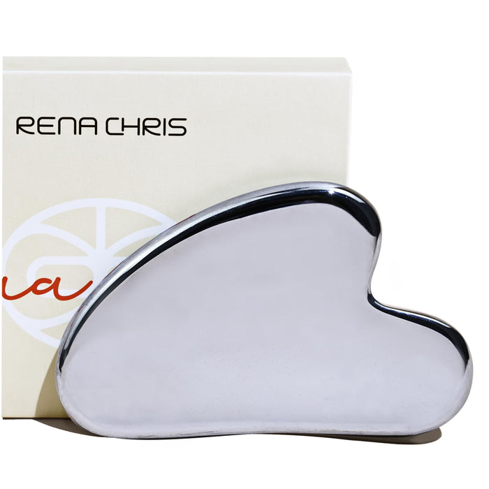 Rena Chris Gua Sha Facial Tools, Natural Terahertz Guasha, Manual Massage Sticks for Jawline Sculpting and Puffiness Reducing, Gua Sha Scraping Massage Tool, Skin-Care Tool (Silver-Grey)