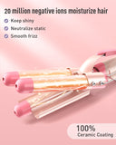 Waver Curling Iron Curling Wand - BESTOPE PRO 5 in 1 Curling Wand Set with 3 Barrel Hair Crimper for Women, Fast Heating Crimper Wand Curler in All Hair Type - Leather Pink