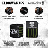Gymreapers Weightlifting Elbow Wraps (1 Pair) - Flexible 40'' Elbow Compression Strap & Joint Support Brace - For Bench Press, Powerlifting, and Pressing (Green)