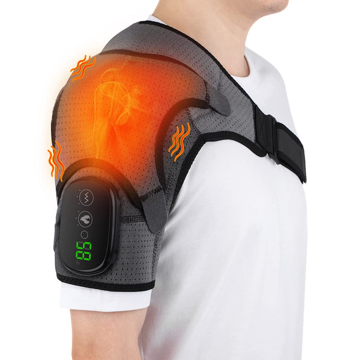 BINGONE Heated Shoulder Wrap, Shoulder Heating Pads Massager for Men Women, Electric Cordless Vibration Massage Heated Shoulder Braces with 3 Heating Setting, Left Right Shoulder Massage