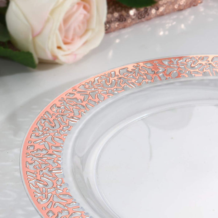 I00000 102 Pieces Rose Gold Plastic Lunch Plates, 9” Clear Disposable Dinner Plates with Rose Gold Lace Rim, Ideal for Big Parties or Wedding for Wedding & Party