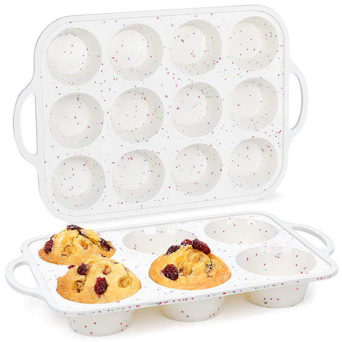 Silicone Muffin Pans for Baking, Metal Reinforced Frame Jumbo 6 Cups & Regular 12 Cups Cupcake Pan Nonstick Muffin Pan for Homemade Baking Easy to Handle