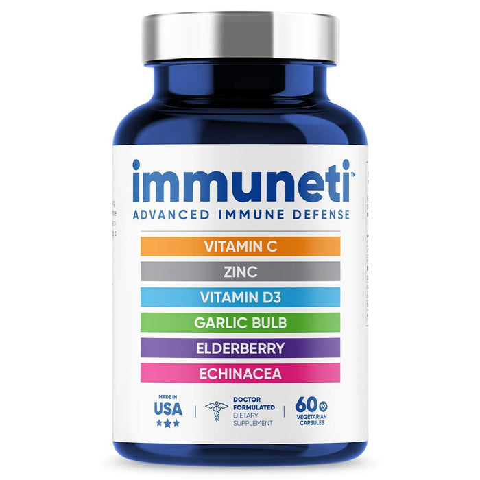 IMMUNETI - Advanced Immune Defense, 6-in-1 Powerful Blend of Vitamin C, Vitamin D3, Zinc, Elderberries, Garlic Bulb, Echinacea - Supports Overall Health, Provides Vital Nutrients & Antioxidants