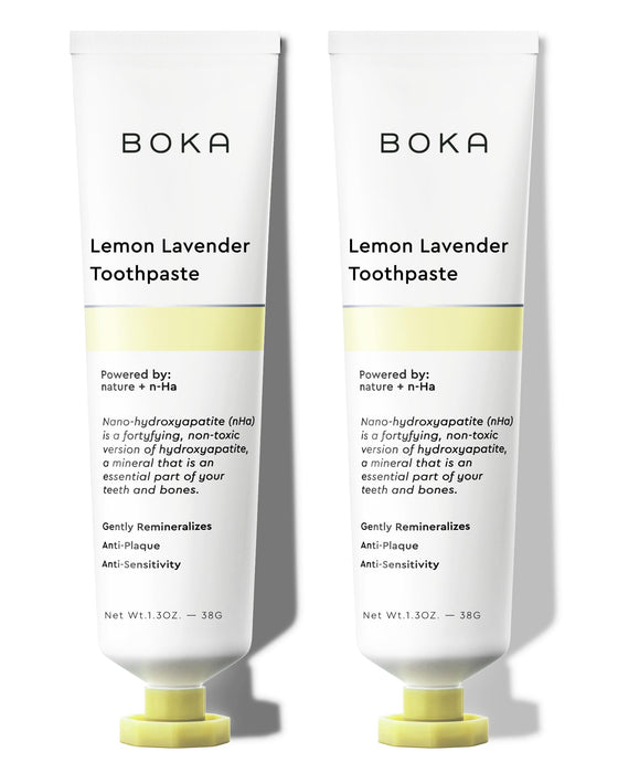 Boka Fluoride Free Travel Size Toothpaste Nano Hydroxyapatite, Helps Remineralize, Appropriate for Sensitive Teeth, Whitening - for Adult, Kids Oral Care - Lemon Lavender 1.3 Fl Oz 2Pk