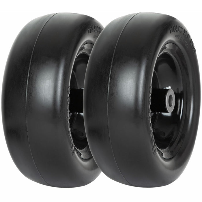 2 Pack 11x4.00-5 Flat Free Lawn Mower Tire and Wheel Assembly Universal Fit, Smooth Tread, 3/4", 5/8" & 1/2" Bushing, 3.4", 4", 4.5" & 5" Centered Hub for Zero Turn Lawn Mowers