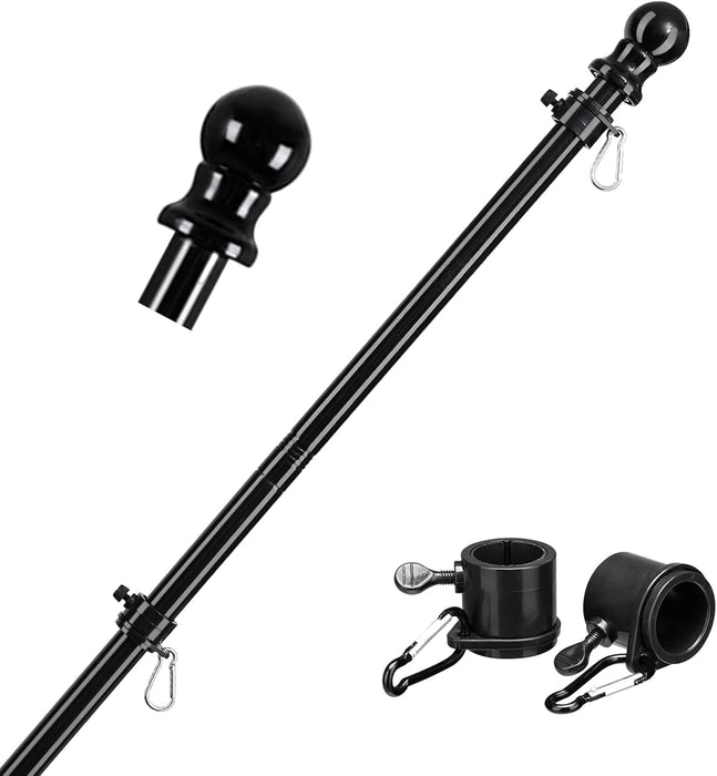 Barcetine Black Flag Poles for Outside House - 5ft Tangle Free Flag Pole for House,Heavy Duty Metal Flagpole,Outdoor Flagpoles Residential for Porch,Fence (Without Bracket)