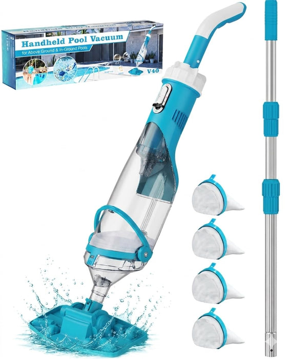 Cordless Pool Vacuum with Telescopic Pole, 18.5 GPM Powerful Suction, 1.5H Supercharge Technology, Handheld Pool Vacuum Cleaner for Above Ground/Inground Pools, Hot Tubs, Sky Blue