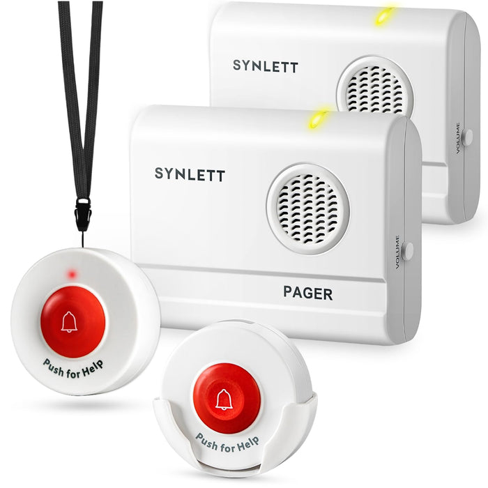 SYNLETT Caregiver Pager Call Button Wireless Call Bell Alert Buttons for Patients Elderly Seniors Home Portable Nurse Call System Bed Alarm Fall Prevention Emergency