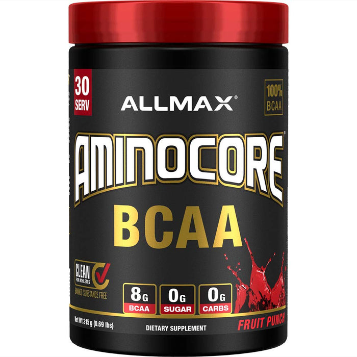 ALLMAX Nutrition AMINOCORE BCAA Powder, 8.18 Grams of Amino Acids, Intra and Post Workout Recovery Drink, Gluten Free, Fruit Punch, 315 g