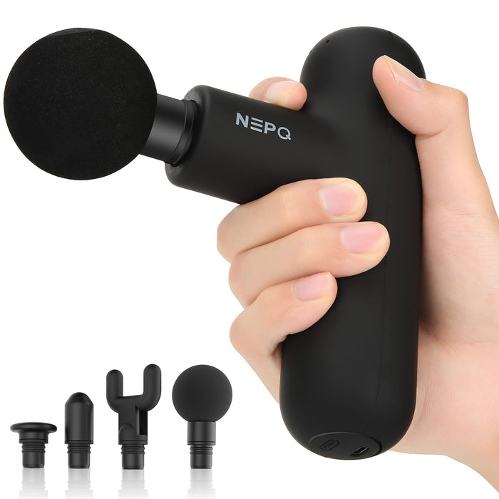 NEPQ Mini Massage Gun, Powerful Fascial Gun Portable Deep Tissue Percussion Muscle Back Head Massager for Pain Relief with 4 Massage Heads High-Intensity Vibration Rechargeable Small Massage Gun