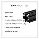 4pcs 78.74 inch 2000mm 4040 V Slot Aluminum Extrusion Profile European Standard Anodized Black Extruded Linear Rail Guide Frame for 3D Printer Laser Engraving Machine CNC Workbench DIY BELLA BAYS