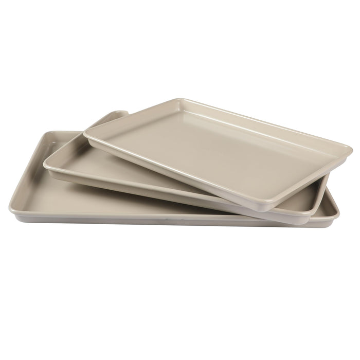 Martha Stewart Gallen 3-Piece Cookie Sheet Set – 13", 15", 17" Baking Pans, Ceramic Nonstick, PFA-Free, Carbon Steel – Oven Safe to 450°F, Warp-Resistant, Easy to Clean - Taupe