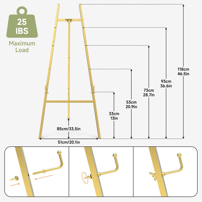 Gold Easel Stand for Sign, Heavy Duty Metal Display Easel with Adjustable Chain, 4-Tier Art Easel for Painting, Wedding Sign, Posters & Commercial Display