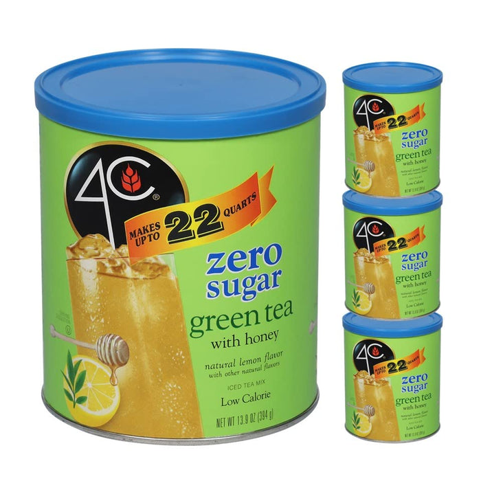 4C Light Powdered Drink Mix Cannisters, Zero Sugar Green Tea 3 Pack, 22 Quarts, Family Sized Cannister, Low Calorie, Thirst Quenching Flavors