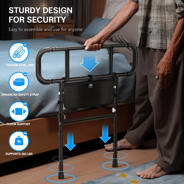 FORTEMOTUS Bed Rails for Elderly Adults Safety - Adjustable Heights& Extendable Bed Side Rail, Foldable Bed Assist Bar, Heavy Duty for Senior, Fits King, Queen, Full, Twin for 10~16'' Mattress