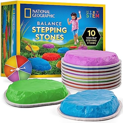 NATIONAL GEOGRAPHIC Stepping Stones for Kids – Durable Non-Slip Stones Encourage Toddler Balance & Gross Motor Skills, Indoor & Outdoor Toys, Obstacle Course, Gifts for Toddlers (Amazon Exclusive)