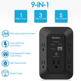 USB Wall Charger Surge Protector - Addtam 5 Outlet Extender with 4 USB Charging Ports (1 USB C), 3-Sided 1800J Power Strip Multi Plug Outlets Adapter Widely Spaced,Black