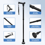 Walking Cane for Seniors Cool Canes for Women Men, Adjustable, Foldable, Collapsible Walking Canes with Storage Bag All Terrain Retractable Walking Stick for Seniors & Adults Black