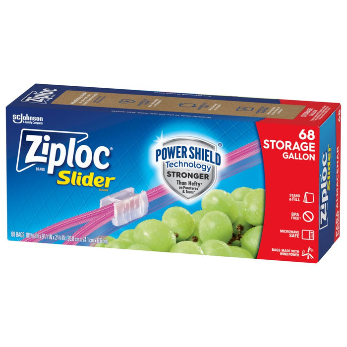 Ziploc Gallon Food Storage Slider Bags, Power Shield Technology for More Durability, 68 Count