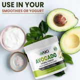 AKI Avocado Superfood Powder (6oz/170g) - Rich in Nutrients, Vitamins, Omega 3 & Antioxidants | Ideal for Smoothies, Yogurt or Milkshake Popsicles - Vegan & GMO