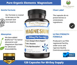 Pure Organic Elements Magnesium Glycinate with L-Theanine,Potassium and Black peper - Ultra High Absorption, 120ct