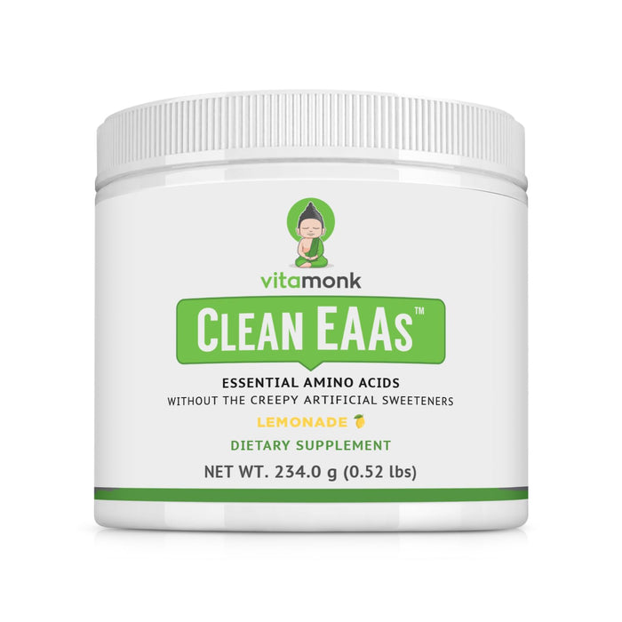 VitaMonk Clean EAA - EAAs with No Artificial Sweeteners for Pre-Workout, Energy and Recovery - Max Bioavailable EAA Powder with 9 Essential Amino Acids - Natural Lemonade Flavor