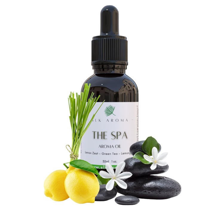 SLK Aroma, The SPA, Ultra Luxury Spa Scented Aroma Oil for Home Fragrance Diffusers - Waterless and Ultrasonic - Niche Blend of Essential Oils - Lemon Zest, Green Tea, Lemongrass, Jasmine (1 oz.)
