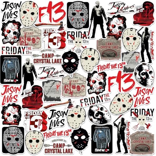 Friday The 13th 50ct Vinyl Large Deluxe Stickers Variety Pack - Laptop, Water Bottle, Scrapbooking, Tablet, Skateboard, Indoor/Outdoor