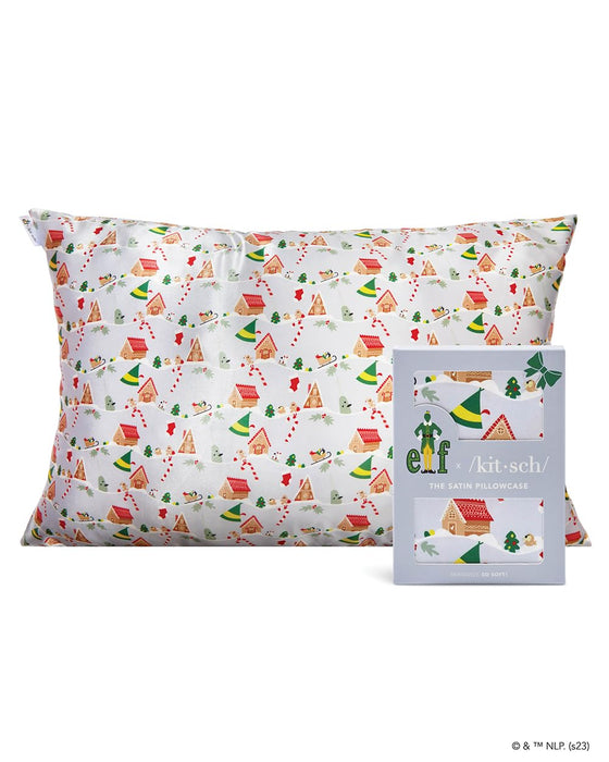 Kitsch x Elf Satin Pillowcase with Zipper for Hair & Skin, Softer Than Silk Pillow Cases Queen, Pillow Covers, Machine Washable, Wrinkle-Free, Satin Pillow Cases Standard Size (Periwinkle Christmas)