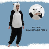 COSUSKET Fitted Unisex Adult Bear Onesie Pajamas, Halloween Sherpa Women's Cosplay Animal One Piece Costume White/Black