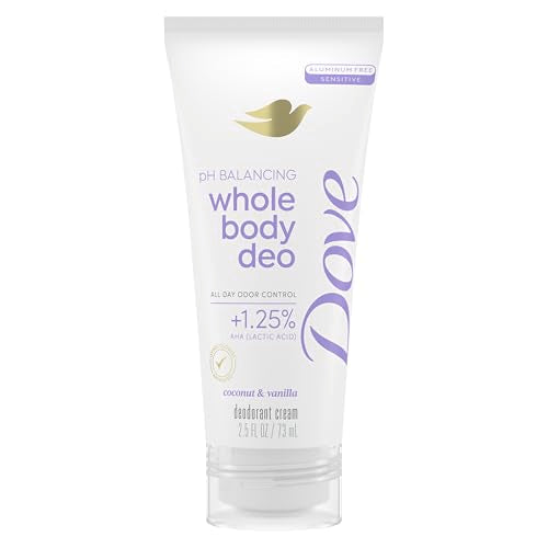 Dove Whole Body Deo Aluminum Free pH Balancing Cream Deodorant Coconut & Vanilla for 72h Odor Control 2.5 oz
