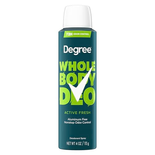 Degree Men Whole Body Deodorant Active Fresh Spray for Men Aluminum Free 72H Odor Protection, 4 oz