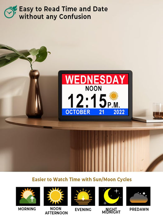 【2024 New】 Digital Clock with Date and Time for Elderly, 11.5" Large Calendar Clock for Dementia, Auto DST, 20 Custom Reminders, Adjustable Brightness, Loud Alarms, Memory Function, with Remote