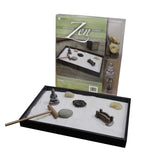 Nature's Mark Mini Zen Garden Kit for Desk with Rake, White Sand, Buddha Figures, Bridge Figure and River Rocks, Black Rectangle Base