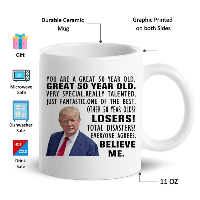 Donald Trump Mug, 50th Birthday Gifts for Men, Funny 50 Year Old Gift Coffee Mug, 1974 50th Birthday Mugs for Him, Dad, Uncle, Brother, Husband, Grandpa, Friend, Novelty Prank Gift 11 oz Tea Cup