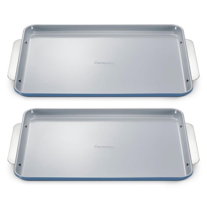 Caraway Non-Stick Ceramic Large Baking Sheet Duo - Naturally Slick Ceramic Coating - Non-Toxic, PTFE & PFOA Free - Perfect for Baking, Roasting, and More - Large (18" x 13") - Slate
