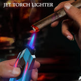 Torch Lighter, 4 Pack Jet Flame Butane Lighters, Adjustable Flame Windproof Lighter, Cool Lighters Refillable Butane for Candle, Gifts, Indoor, Outdoor(Without Butane Gas)