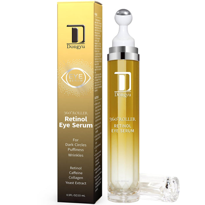 Dongyu Retinol Eye Serum 360° Roller: Cream with Massage Ball - Caffeine and Yeast Under Roller Anti Aging for Dark Circles Puffiness Bags- Reduce Wrinkles Fine Lines (Original)