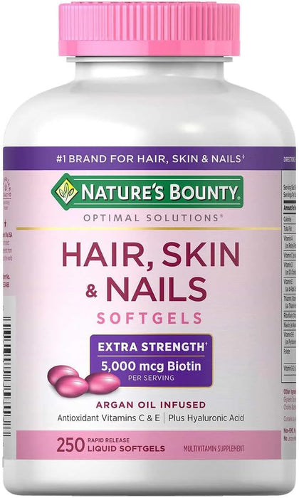 GOOFY TURTLE Nature s Bounty Hair, Skin & Nails Extra Strength 5,000 mcg Biotin Per Serving x 83 Servings (250 Softgels)