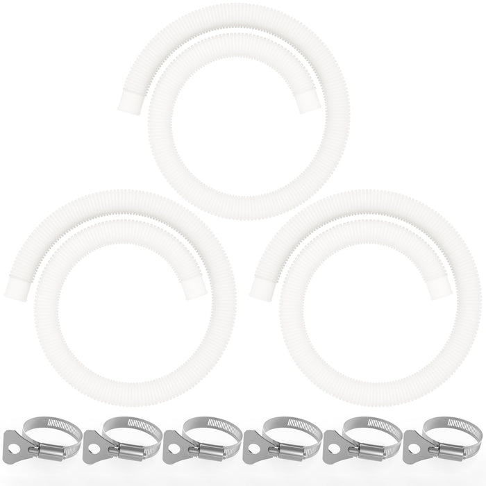 Poolvio Pool Hoses for Above Ground Pools 1.25" Diameter x 59" Long, 3-Pack, Heavy Duty UV Resistant & Leak-Proof Pool Pump Hoses with 6 Metal Thumb Clamps, Fits Intex Filter Pump 607/637