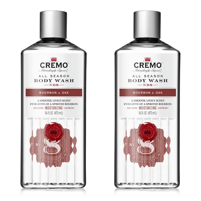 Cremo Rich-Lathering Bourbon & Oak Body Wash, A Sophisticated Blend of Distillers Spice, Fine Bourbon and White Oak, 16 Fl Oz (2-Pack)