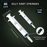 JOLLY PARTY 40 Pack Jelly Shot Syringes, 1.5 oz Jelly Shot Syringe With Caps, Reusable Plastic Syringe for Jelly Shot, Durable Jelly Shot Containers for Party Halloween, Christmas, Thanksgiving