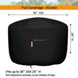 SHEECHUNG Round Gas Fire Pit/Table Cover-Heavy Duty 600D Polyester with PVC Coating Material,100% Weather Resistant and Waterproof, Fits 30",33",36 inch,35 inch, 34 inch Fire Pit/Bowl Cover,Black,36” Dia X 24”H