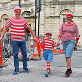 URATOT Adult Men Halloween Costume Sets Red and White Striped Tee Shirt Beanies with Nerd Glasses