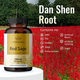 HERBAMAMA Red Sage Capsules - Organic Dan Shen Root Powder Supplement - Salvia Miltiorrhiza Pills - 1200mg, 100 Vegetarian Caps