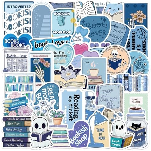50 PCS Book Stickers for Kindle, Bookish Sticker Pack for Readers Adult Spicy Booktok Vinyl Decals for Laptop Ebook Reader Water Bottle Girls Holographic Waterproof Blue Romance (Blue)