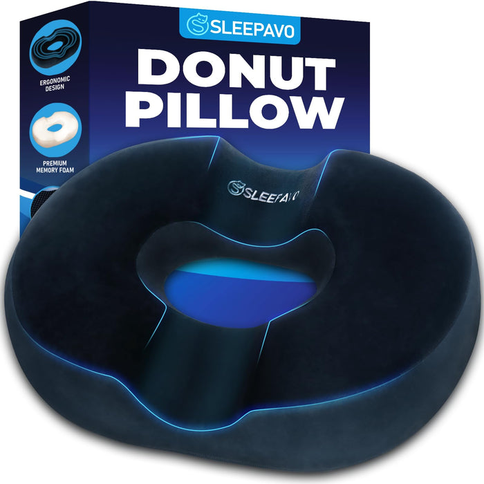 Sleepavo Butt Donut Pillow for Tailbone Pain Relief Cushion - Hemorrhoid Pillows - Sitting Butt Pillow for Office Chair, Travel, Car, Coccyx, Sciatica, Postpartum Pregnancy Sitting Donut Seat Cushion