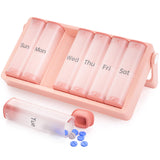Weekly Pill Organizer 2 Times a Day, KOVIUU Large Travel Pill Box 7 Day, Am Pm Twice Daily Pill Case with Rotatable Handle, Pill Holder Container for Vitamin, Medicine, Supplement, Fish Oil, Pink