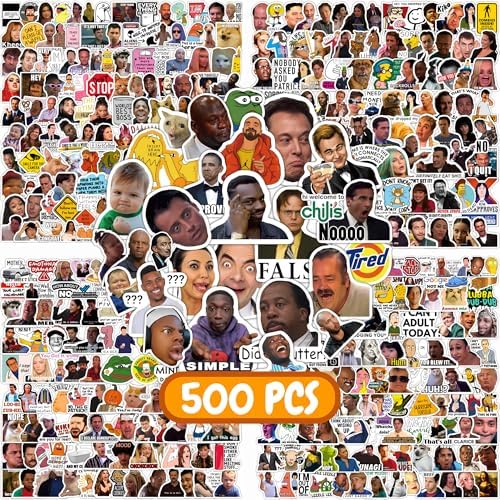 500 Pcs Funny Stickers for Adults & Teens - Trendy Meme Stickers, VSCO Vinyl Decals, Durable Waterproof Humor Stickers for Laptops, Water Bottles, Phones, Hard Hats - Gift for Meme Lovers