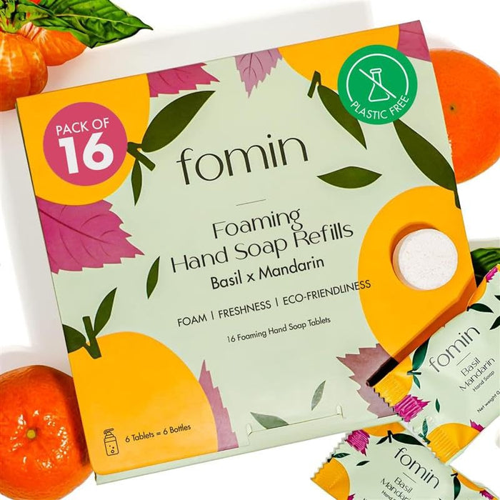 FOMIN Foaming Hand Soap Tablets (16 Count) - Makes 128 fl oz (16 x 8 fl oz) - Basil Mandarin - Foaming Hand Soap Refills, Sustainable Soap Tablets for Hands